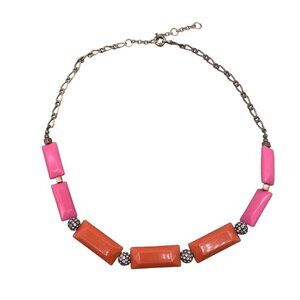 J. Crew Neon Pink Orange Beaded & Rhinestone Necklace Gold Tone 24-27 Inches
